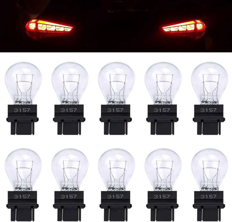 ecocstm 10 PCS 3157 Tail Light Bulb, Miniature Brake Light Bulb, Waterproof Turn Signal Bulb, Automotive Side Marker Tail Light Replacement for Truck SUV Car (White) - Image 1